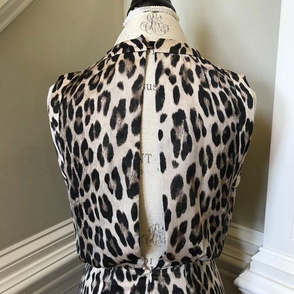 L'Agence Leopard Print Mini Dress Womens 2 Sleeveless Brown Black Crew Neck Silk - Picture 9 of 10